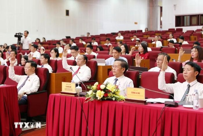 Các đại biểu thông qua nghị quyết. (Ảnh: Quý Trung/TTXVN)