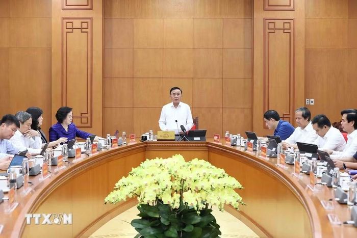 Đồng chí Trần Cẩm Tú, Ủy viên Bộ Chính trị, Bí thư Trung ương Đảng, Thường trực Ban Bí thư, phát biểu. (Ảnh: An Đăng/TTXVN)