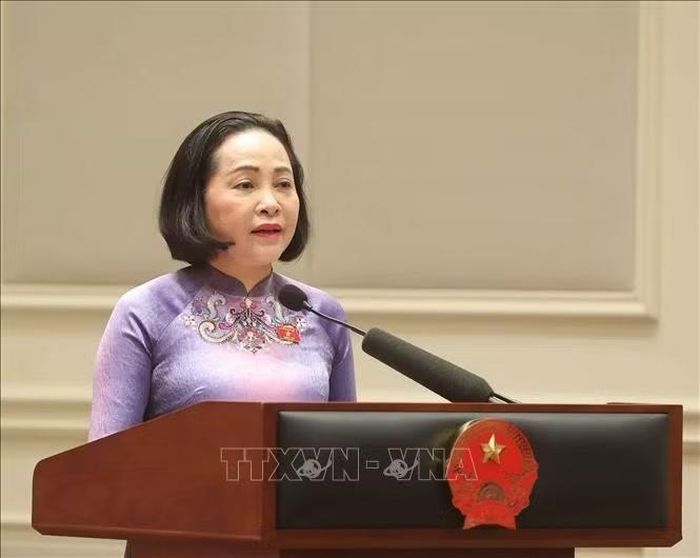 Đồng chí Nguyễn Thị Thanh, Ủy viên Trung ương Đảng, Phó Chủ tịch Quốc hội, Chủ tịch Nhóm nữ đại biểu Quốc hội khóa XVI phát biểu. Ảnh: Thống Nhất/TTXVN