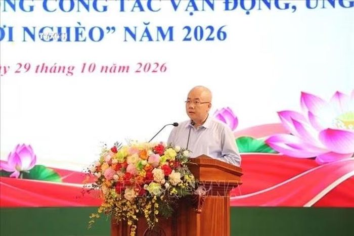 Chủ tịch UBND thành phố Hải Phòng Đỗ Thành Trung phát biểu tại chương trình phát động. Ảnh: Mạnh Minh/TTXVN