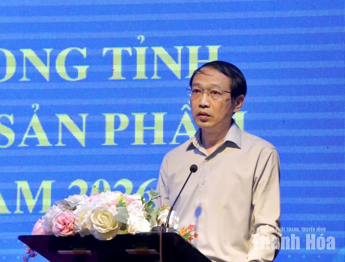 Phó Giám đốc Sở Công thương Thanh Hóa Lê Tiến Dũng phát biểu tại hội nghị.