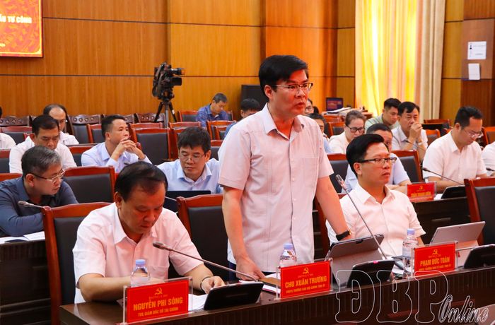Đồng chí Chu Xuân Trường, Ủy viên Ban Thường vụ Tỉnh ủy, Trưởng ban Nội chính Tỉnh ủy phát biểu tại hội nghị.