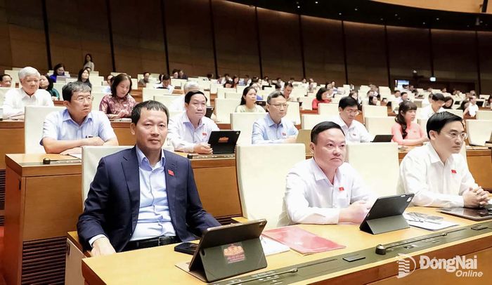 Đồng chí Vũ Hồng Văn, Ủy viên Trung ương Đảng, Bí thư Thành ủy, Trưởng đoàn Đại biểu Quốc hội thành phố Đồng Nai tham dự phiên thảo luận tại hội trường. Ảnh: CTV