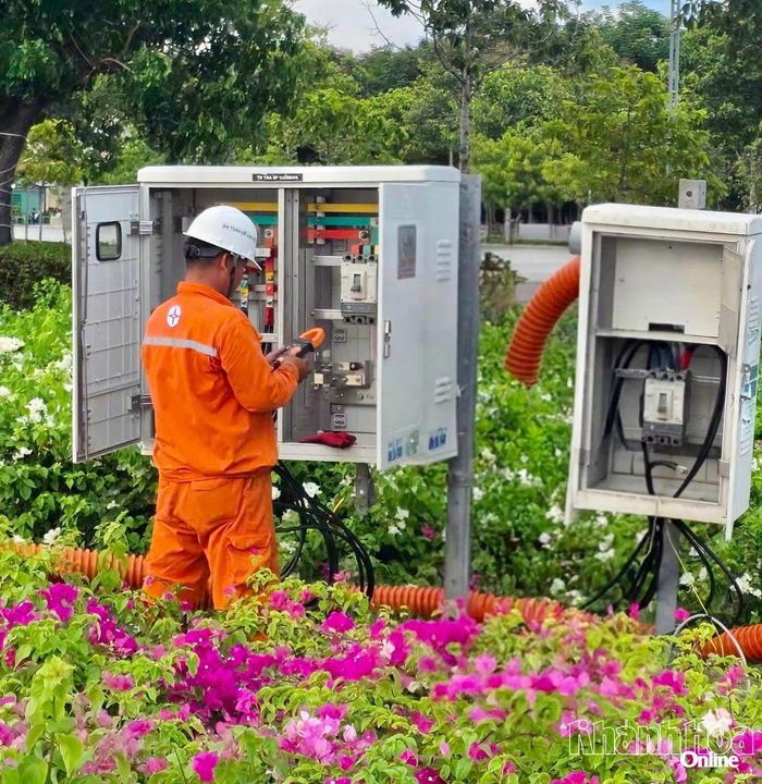 Nhân viên Điện lực Ninh Hải kiểm tra hệ thống tủ điện tại khu vực Công viên biển Bình Sơn, nơi diễn ra cầu truyền hình trực tiếp Chung kết Đường lên đỉnh Olympia năm 2026.