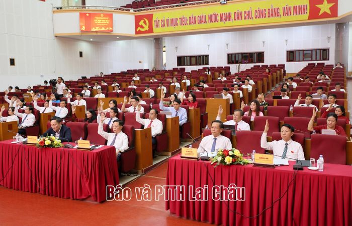 Các đại biểu HĐND tỉnh khoá XVI, nhiệm kỳ 2026-2031 biểu quyết thông qua các nghị quyết trình tại kỳ họp.