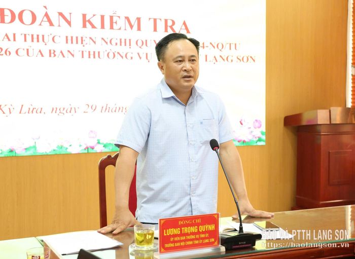 Đồng chí Lương Trọng Quỳnh, Ủy viên Ban Thường vụ Tỉnh ủy, Trưởng Ban Nội chính Tỉnh ủy, Phó Trưởng ban Thường trực BCĐ phát biểu kết luận buổi kiểm tra