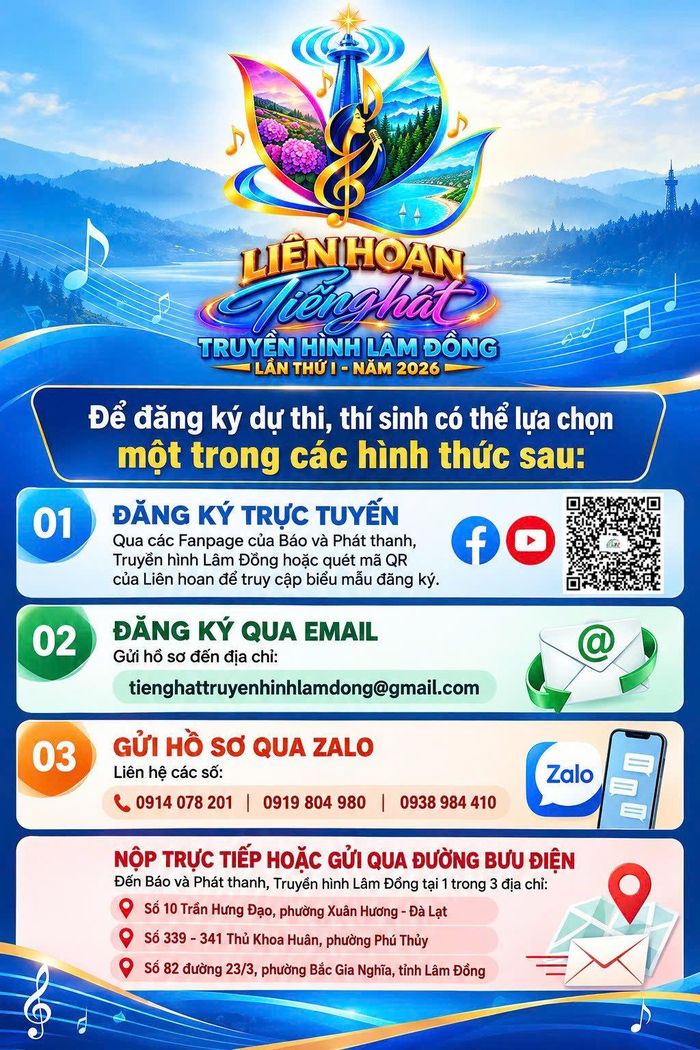 Cách thức đăng ký tham gia Liên hoan Tiếng hát Truyền hình Lâm Đồng năm 2026 (Info: Phạm Lương)