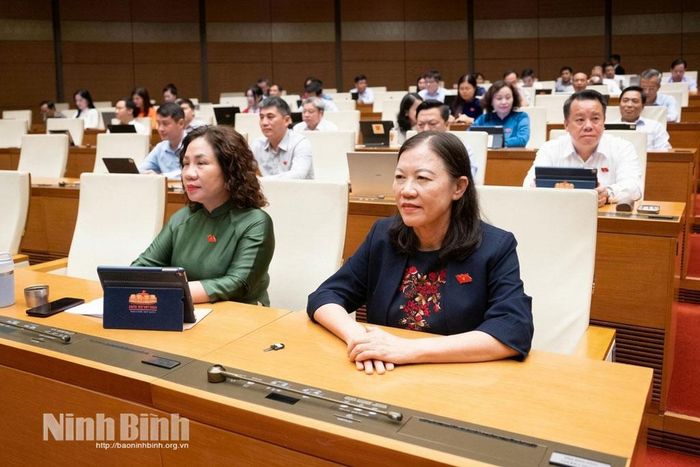 Các vị ĐBQH tỉnh dự phiên thảo luận tại Hội trường.