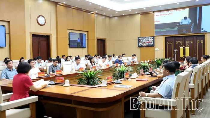 Quang cảnh hội nghị tại điểm cầu tỉnh Phú Thọ.