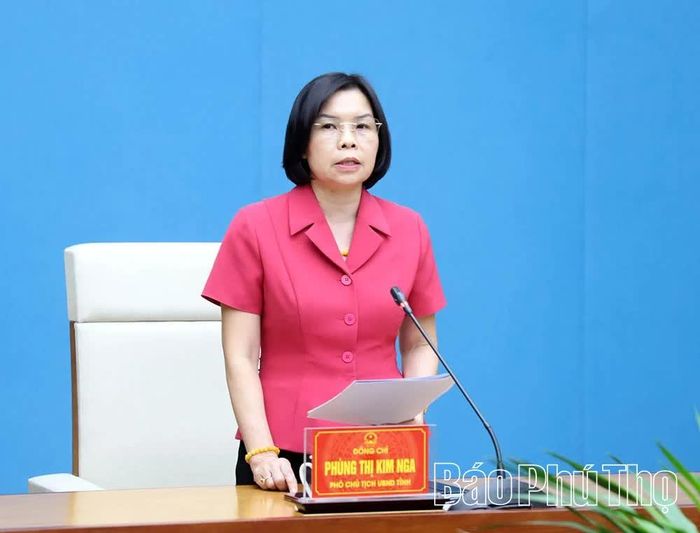 Phó Chủ tịch UBND tỉnh Phùng Thị Kim Nga phát biểu chỉ đạo tại điểm cầu tỉnh Phú Thọ.