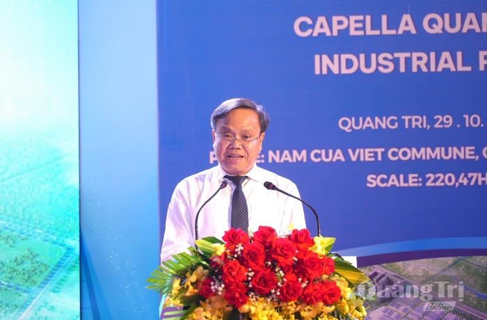 Đồng chí Lê Đức Tiến, Phó Chủ tịch UBND tỉnh phát biểu tại lễ khởi công dự án - Ảnh: T.Đ