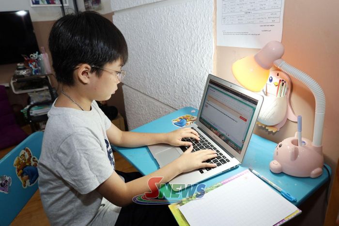 Học sinh ôn tập kiến thức tại nhà qua phần mềm VioEdu.