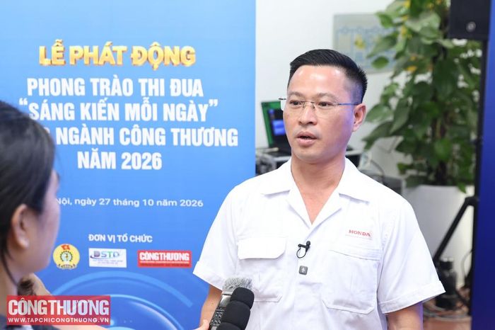 Anh Nguyễn Văn Nguyên - công nhân Công ty Honda Việt Nam, chia sẻ về hoạt động sáng kiến, cải tiến kỹ thuật và việc khuyến khích người lao động đổi mới sáng tạo trong công việc hằng ngày.