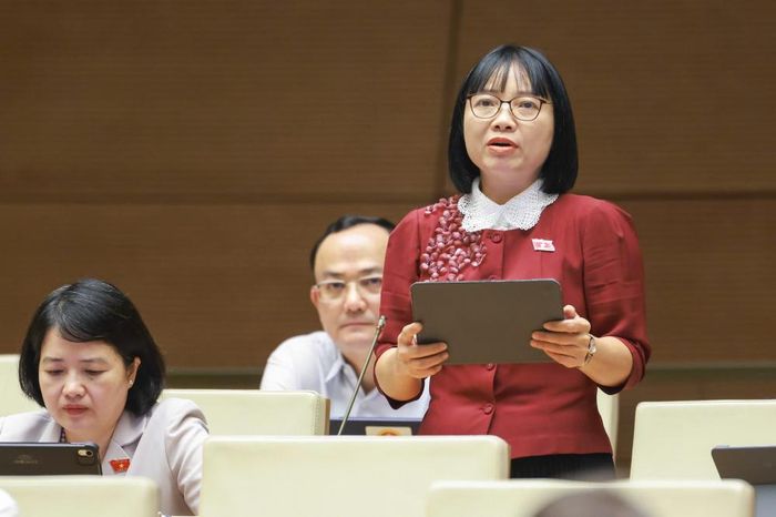 Đại biểu Nguyễn Thị Việt Nga, Đoàn ĐBQH thành phố Hải Phòng phát biểu thảo luận. (Ảnh: Quang Vinh)
