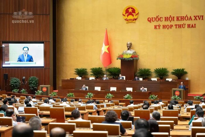 Bộ trưởng Bộ Nông nghiệp và Môi trường Trịnh Việt Hùng trình bày tại Quốc hội.
