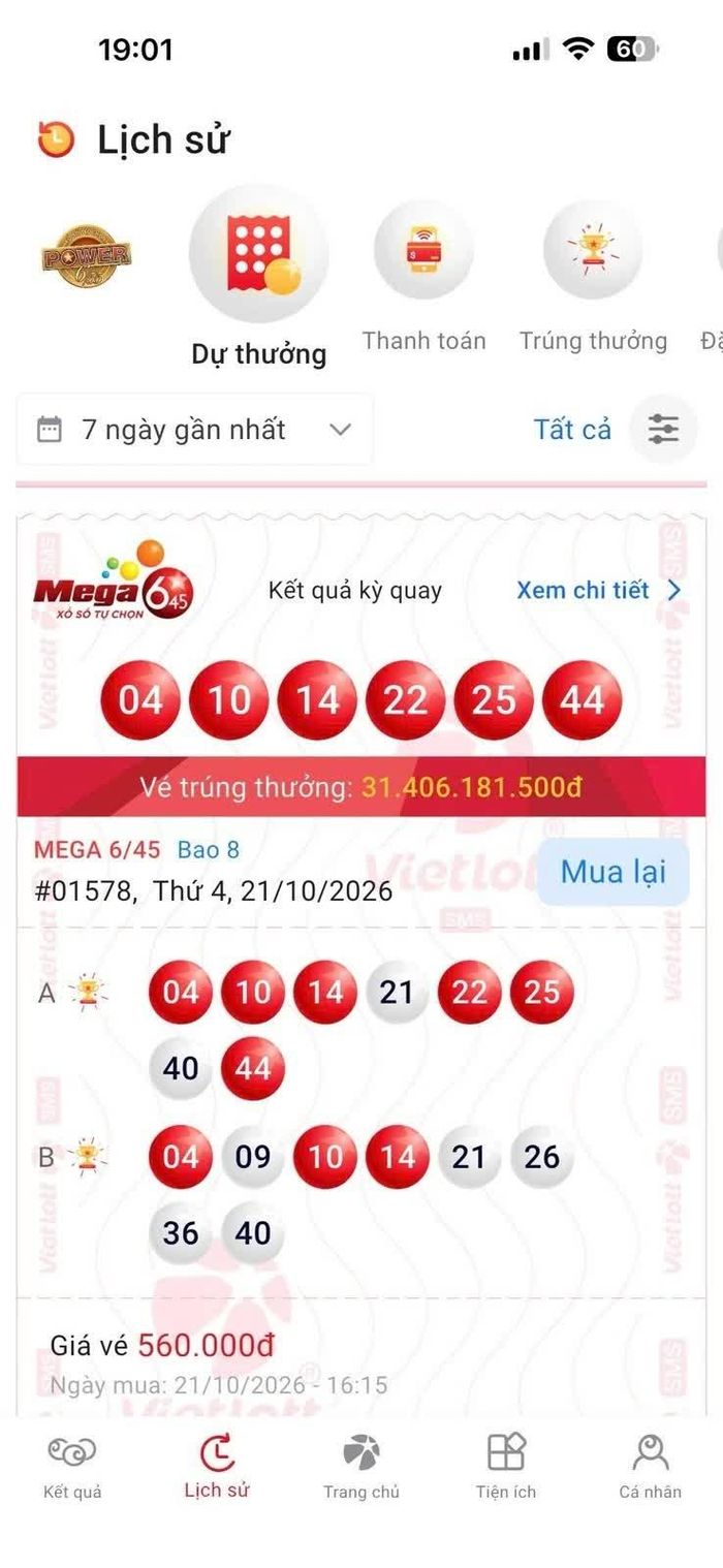 Tấm vé may mắn mang về giải Jackpot hơn 31 tỷ đồng cho anh N.A