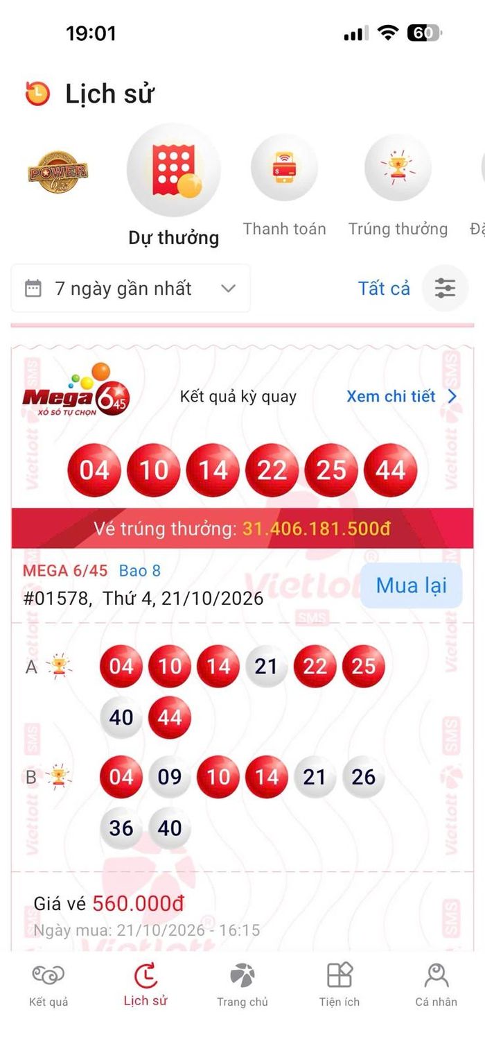 Tấm vé may mắn mang về giải Jackpot hơn 31 tỷ đồng cho anh N.A