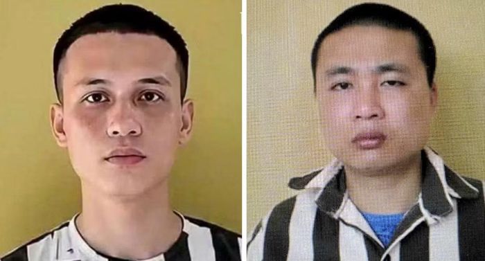 Phạm nhân Võ Hoàng Duy (bên trái) và Lê Văn Cường (bên phải) là hai trong vụ 4 phạm nhân trốn khỏi Trại giam A2 đã bị bắt giữ.