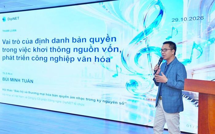 Ông Bùi Minh Tuấn - Chủ tịch HĐQT của DipNET tham luận : Vai trò của định danh bản quyền trong việc khơi thông nguồn vốn phát triển công nghiệp văn hóa.