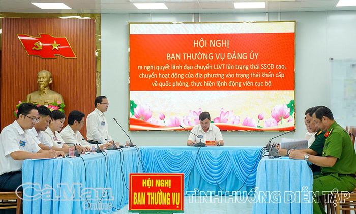 Hội nghị Ban Thường vụ Đảng uỷ xã Cái Nước trong khung diễn tập.