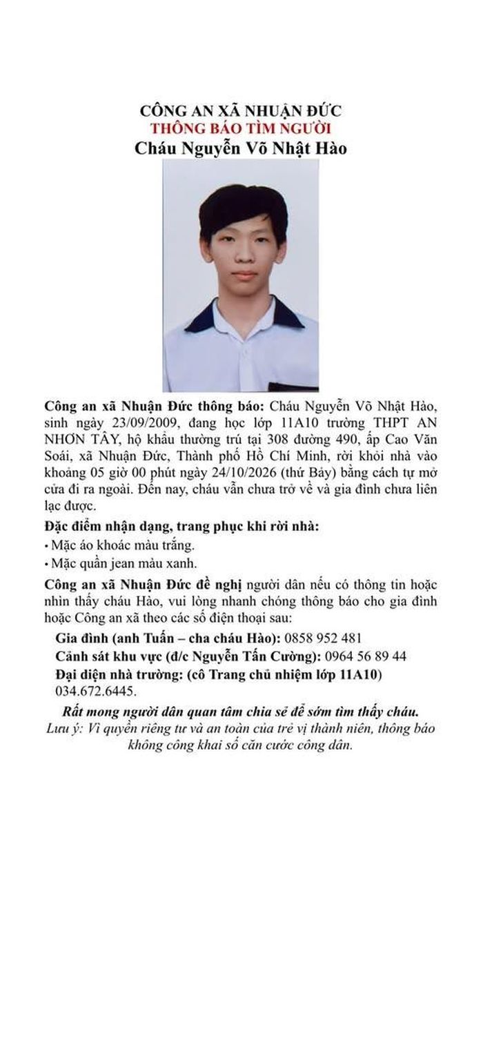 Thông báo tìm em Hào.