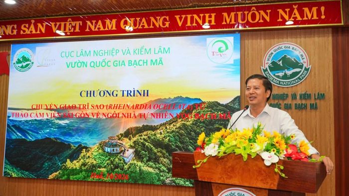 TS. Nguyễn Vũ Linh, Giám đốc VQG Bạch Mã phát biểu tại chương trình chuyển giao