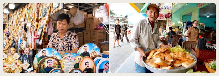 Tiểu thương trước cổng Nhà thờ Tắc Sậy dẹp bớt sạp, nhường lối đi theo hướng dẫn của chính quyền xã Phong Thạnh.