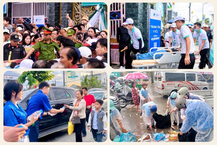 Lực lượng chức năng, thanh niên tình nguyện hỗ trợ công tác trật tự, y tế, vệ sinh tại nhà thờ.