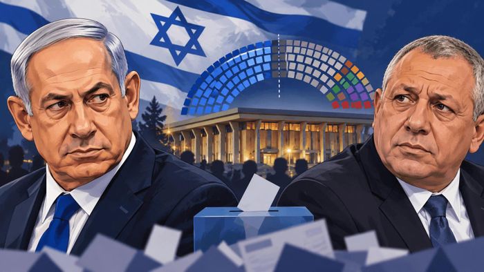 Thủ tướng Israel Benjamin Netanyahu (trái) và lãnh đạo phe đối lập Gadi Eisenkot trong cuộc đua thành lập chính phủ sau cuộc tổng tuyển cử ngày 27/10. Ảnh minh họa: AI