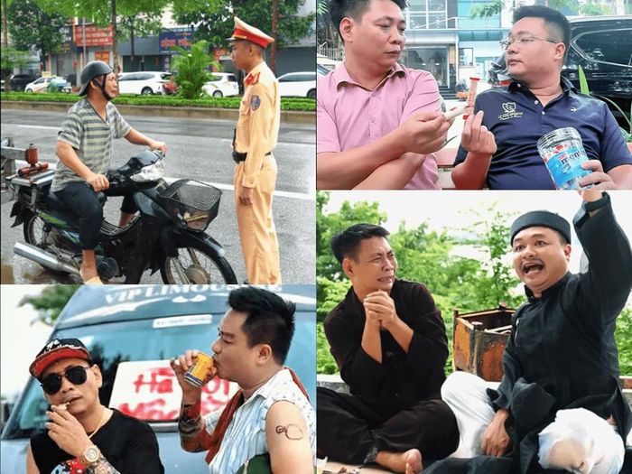 Trung tá Nguyễn Ngọc Tiến và Thiếu tá Trần Quân Thụy trong những cảnh quay tuyên truyền về an toàn giao thông. Ảnh PV