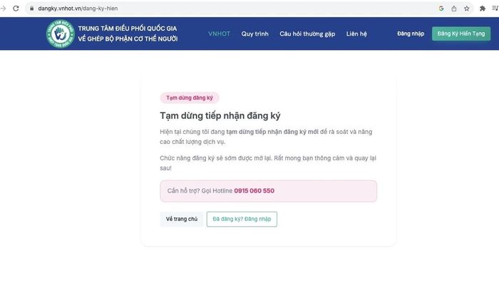 Chiều 30/10, Trung tâm Điều phối quốc gia về ghép bộ phận cơ thể người bất ngờ thông báo tạm dừng tiếp nhận đăng ký hiến mô tạng.