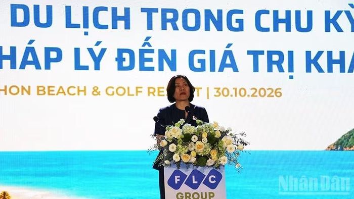 Đồng chí Nguyễn Thị Hồng Nga phát biểu tại hội thảo. (Ảnh: PHÚC THẮNG)