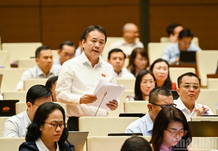 Đại biểu Quốc hội tỉnh Lâm Đồng Phạm Nam Tiến phát biểu thảo luận tại phiên họp. (Ảnh: DUY LINH)