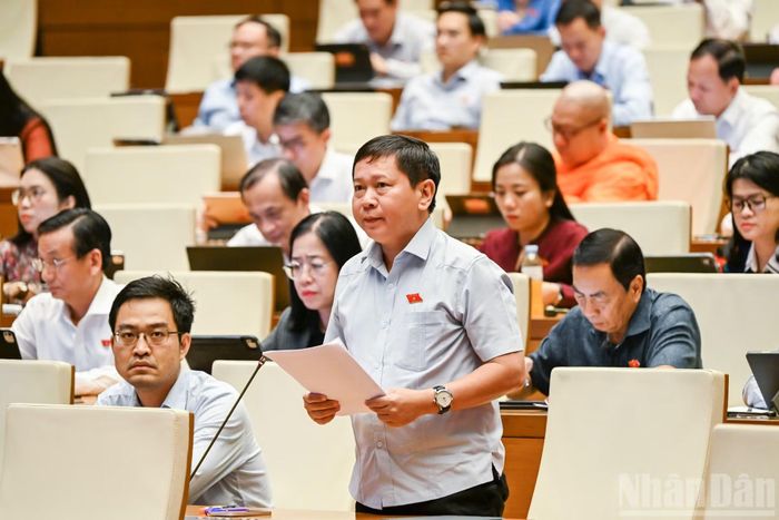Đại biểu Quốc hội tỉnh Đồng Tháp Tạ Minh Tâm phát biểu thảo luận tại phiên họp. (Ảnh: DUY LINH)