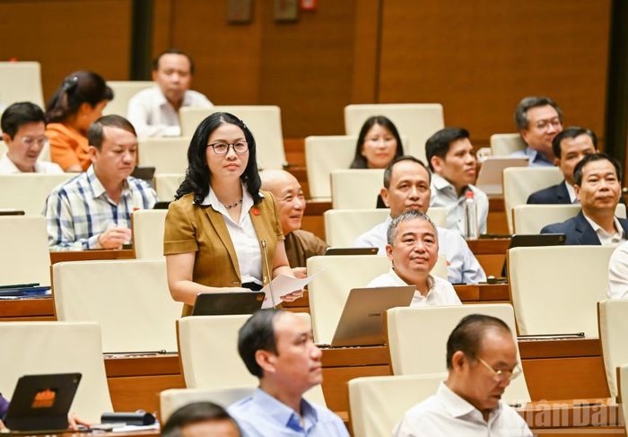 Đại biểu Quốc hội thành phố Hà Nội Nguyễn Thị Lan phát biểu thảo luận tại phiên họp. (Ảnh: DUY LINH)