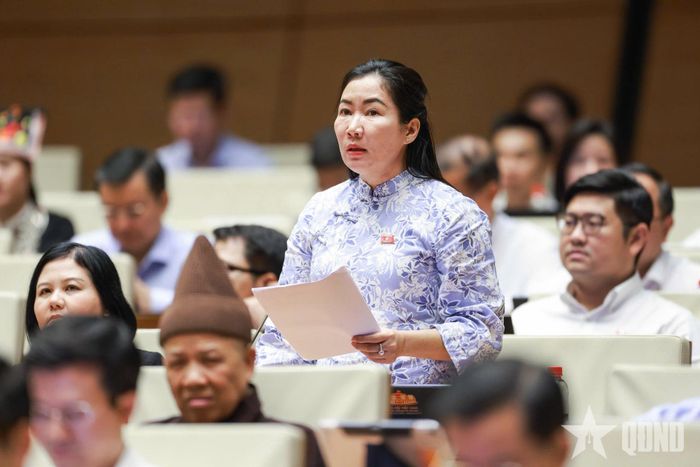 Đại biểu Trần Thị Thu Phước (đoàn Quảng Ngãi) phát biểu tại phiên thảo luận của Quốc hội. Ảnh: TRỌNG HẢI