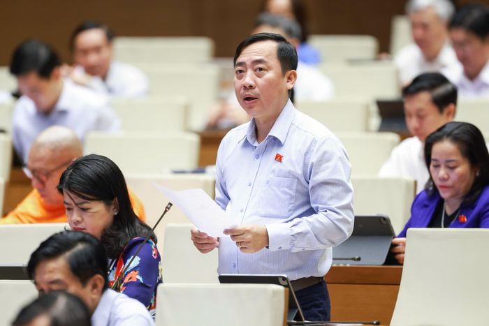  ĐB Đào Chí Nghĩa (Đoàn Cần Thơ) nêu ý kiến tại hội trường. Ảnh: VIẾT CHUNG 