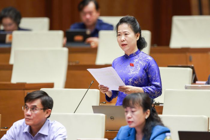  ĐBQH Tô Ái Vang ( Đoàn Cần Thơ) phát biểu tại hội trường. Ảnh: VIẾT CHUNG 
