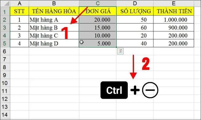 Xác định cột cần loại bỏ, sau đó nhấp vào tiêu đề cột.