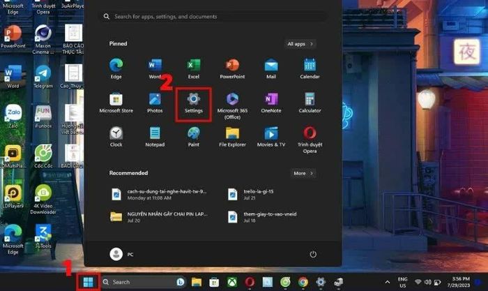 Nhấn vào biểu tượng Windows trên thanh Taskbar.