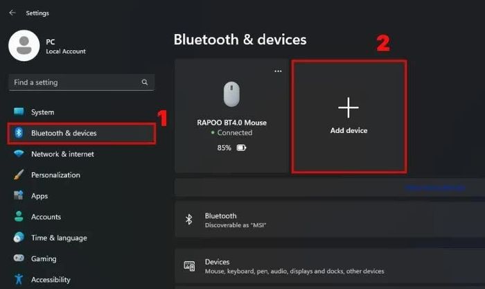 Chọn mục Bluetooth & Devices ở bảng điều hướng bên trái.