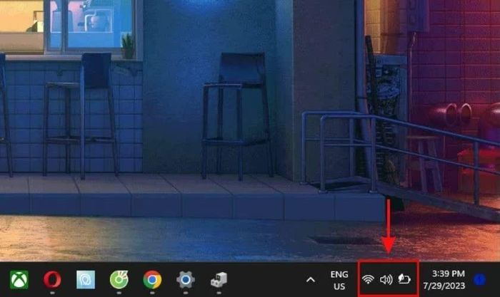 Nhấn vào khu vực Quick Settings trên thanh Taskbar.