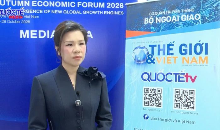 Bà Nguyễn Thị Huỳnh Linh, Chủ tịch kiêm Giám đốc Công ty TNHH MTV Rovela Pay, trả lời phỏng vấn Báo Thế giới và Việt Nam bên lề Diễn đàn Kinh tế mùa Thu 2026, ngày 28/10.