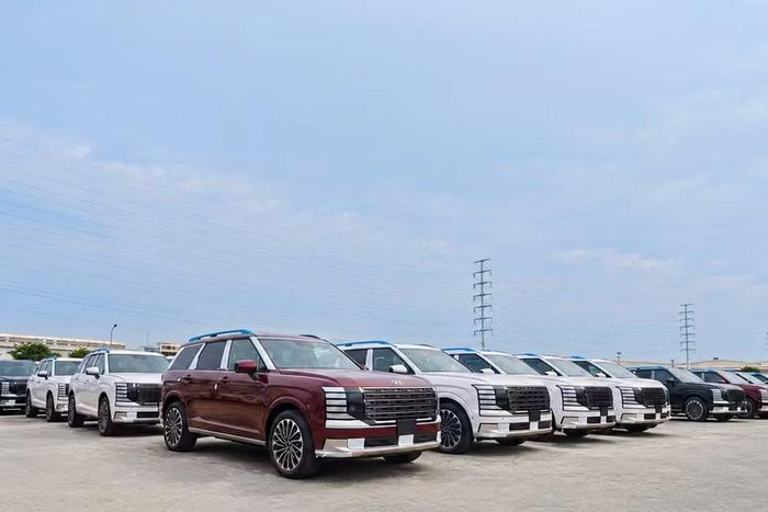 Những chiếc xe Hyundai Palisade Hybrid hoàn thành quy trình sản xuất và chuẩn bị vận chuyển đến hệ thống đại lý - Ảnh: HTV