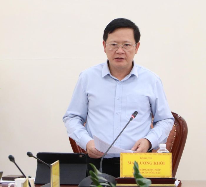 Thứ trưởng Mai Lương Khôi - Trưởng Đoàn kiểm tra phát biểu kết luận buổi làm việc.