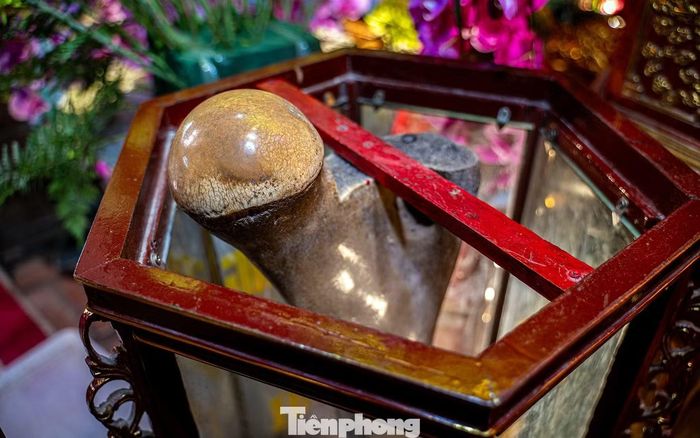 Đặc biệt, trong tòa tiền tế, hiện còn lưu giữ đôi xương chân voi, tương truyền đây chính là xương chân voi chiến của Trần Hưng Đạo đã cùng người xông pha nhiều trận mạc. Tương truyền, trong một lần hành quân đánh trận qua sông Hóa, do thủy triều dâng, voi chiến bị sa lầy không đi được. Việc quân cấp bách, Trần Hưng Đạo phải bỏ lại voi chiến lên lưng ngựa đi tiếp. Trước khi rời đi, Trần Hưng Đạo đã tuốt gươm thề, nếu trận này không thắng quyết không về qua sông nữa. Khi thắng trận trở về, người đã cho nhân dân tạc tượng voi đá, lập miếu thờ. Sau này, nhân dân tìm được đôi xương chân voi, tiến dâng về đền Kiếp Bạc.