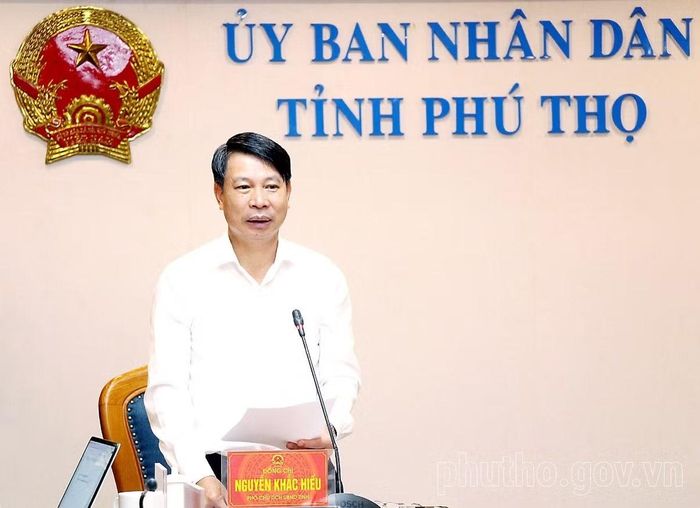 Phó Chủ tịch UBND tỉnh Phú Thọ Nguyễn Khắc Hiếu - Trưởng Ban Tổ chức chương trình điểm cầu truyền hình trực tiếp Chung kết Đường lên đỉnh Olympia lần thứ 26 tại tỉnh Phú Thọ. Ảnh: Huyền Trang