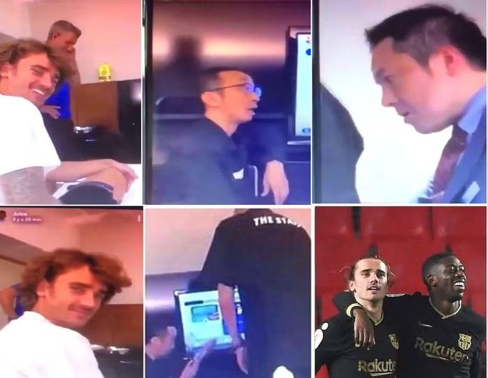 Những hình ảnh cắt từ clip vụ Dembele và Griezmann chế giễu nhân viên khách sạn tại Nhật Bản bị tung lên mạng năm 2021. 