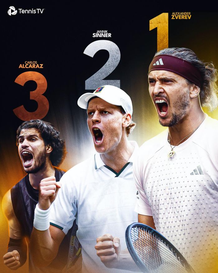 Zverev lần đầu vượt mặt cả Alcaraz và Sinner - Ảnh: Tennis TV