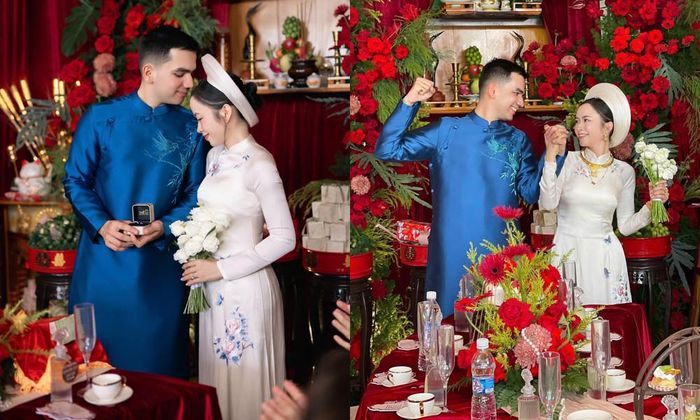 Cô dâu hạnh phúc bên chú rể trong đám cưới 